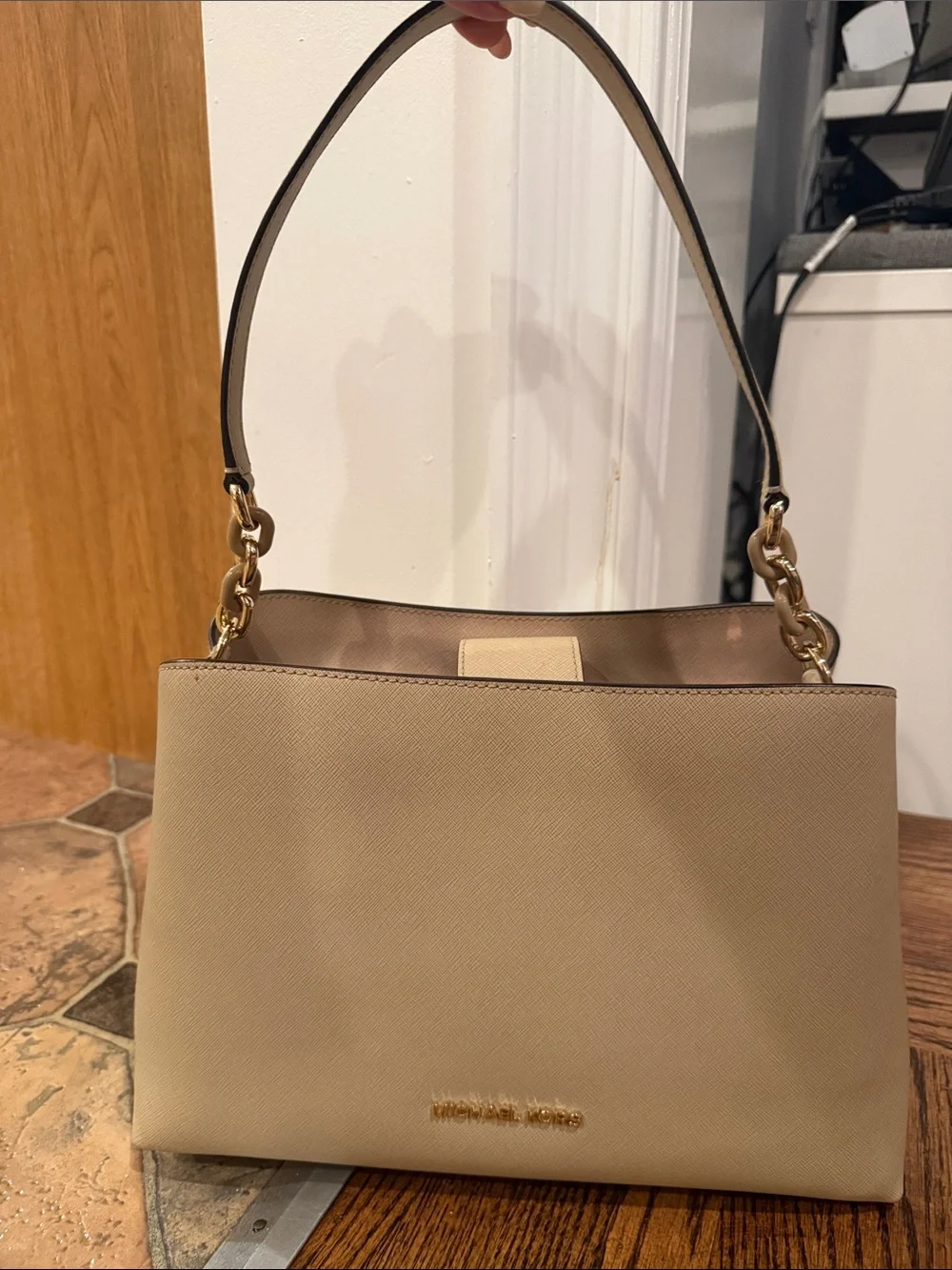 Michael Kors Taupe Shoulder Bag with Gold Hardware